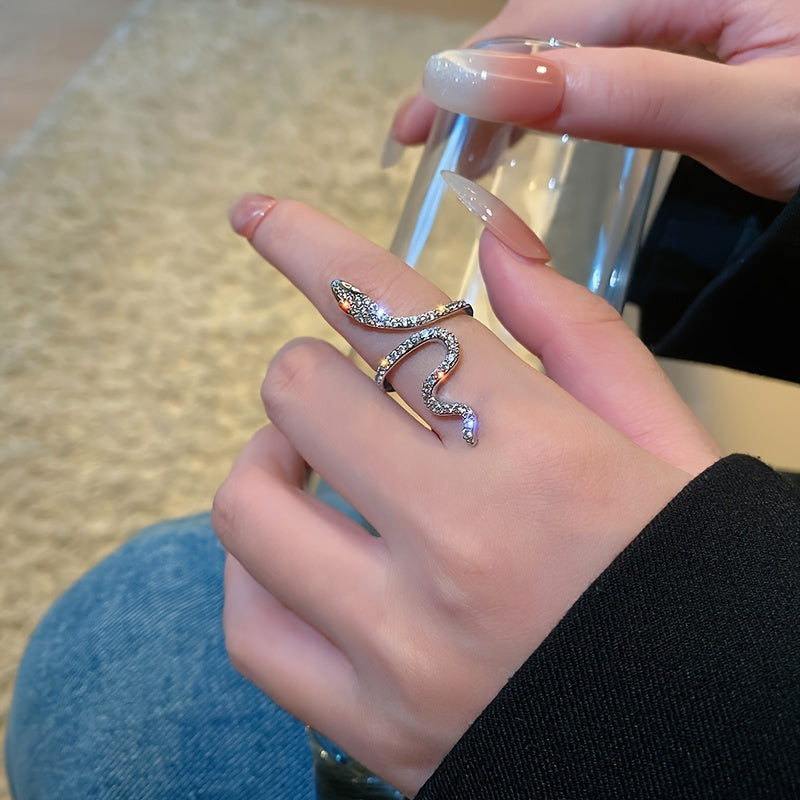 1pc/2pcs/set Women's Fashion Personality Ring, Light Luxury Imitation Zirconia Wrapped Small Snake Opening Adjustable Design Niche High-end Ring, Suitable For Gatherings, Parties And Dates, Women's Daily Wear, Perfect Holiday